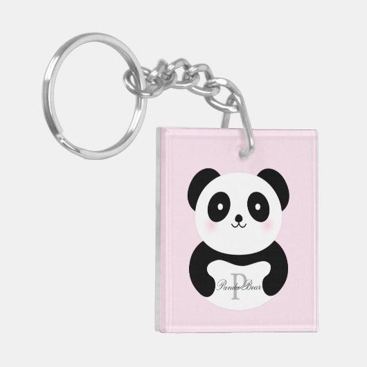 Cute Girly Baby Panda Beer Monogram Sleutelhanger (Voorkant Links)