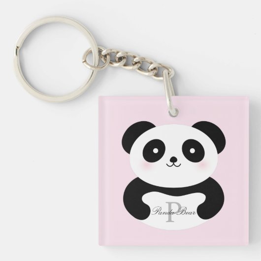 Cute Girly Baby Panda Beer Monogram Sleutelhanger (Voorkant)