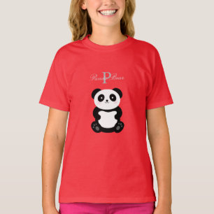Cute Girly Baby Panda Beer Monogram T-shirt