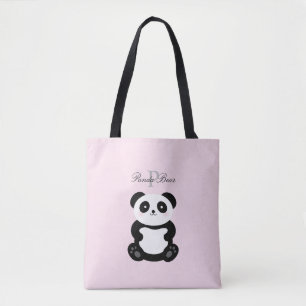 Cute Girly Baby Panda Beer Monogram Tote Bag