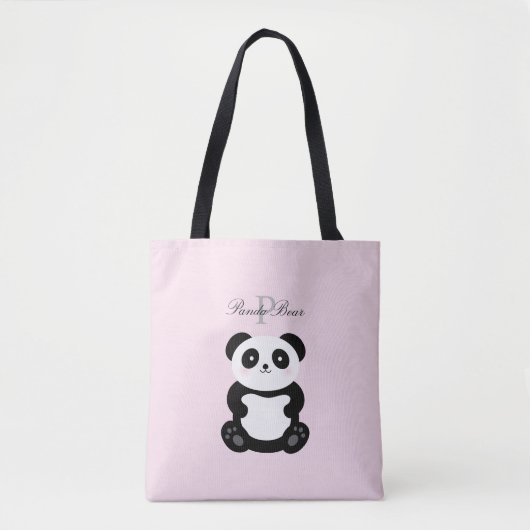 Cute Girly Baby Panda Beer Monogram Tote Bag (Voorkant)