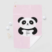 Cute Girly Baby Panda Beer Roze Monogram Golfhanddoek (Insitu)