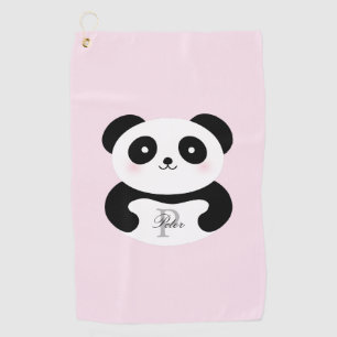Cute Girly Baby Panda Beer Roze Monogram Golfhanddoek