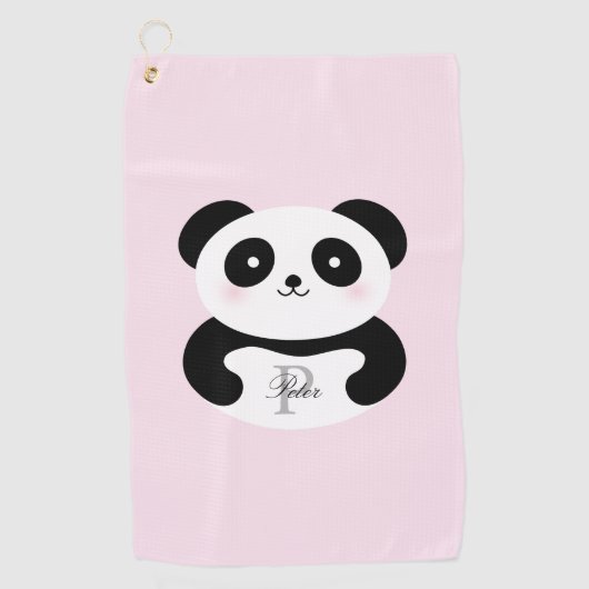 Cute Girly Baby Panda Beer Roze Monogram Golfhanddoek (Voorkant)
