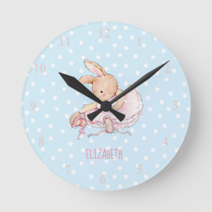 Cute Girly Ballerina Rabbit Girls Genoemd Ronde Klok