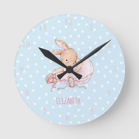 Cute  Girly Ballerina Rabbit Girls Genoemd Ronde Klok (Voorkant)