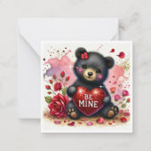 Cute Girly Be Mine Bear Cub Classroom Valentine Notitiekaartje (Voorkant)