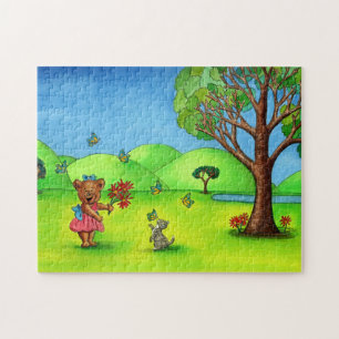 Cute Girly Beer Kitten Whimsical Landschap Legpuzzel