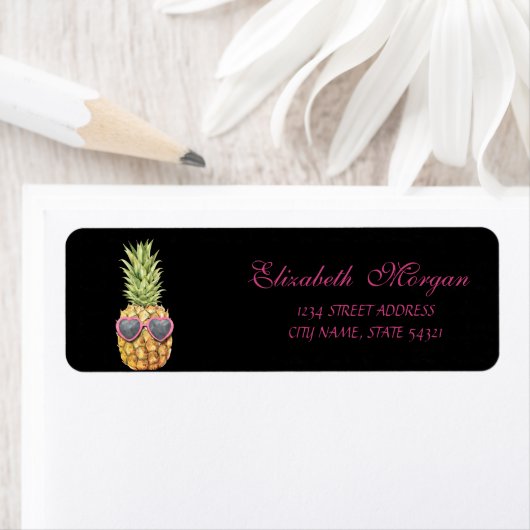 Cute Girly Black Cool Pineapple Etiket (Insitu)