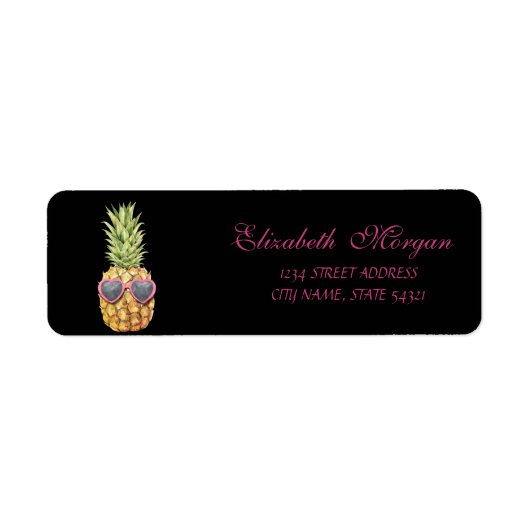 Cute Girly Black Cool Pineapple Etiket (Voorkant)