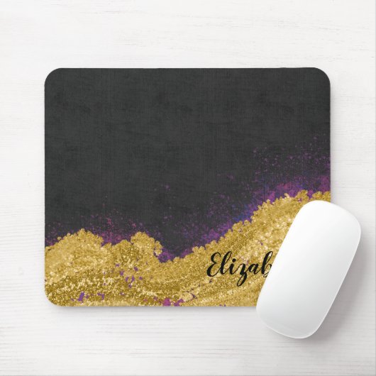 Cute Girly Black Gold Monogram Naam Muismat (Met muis)