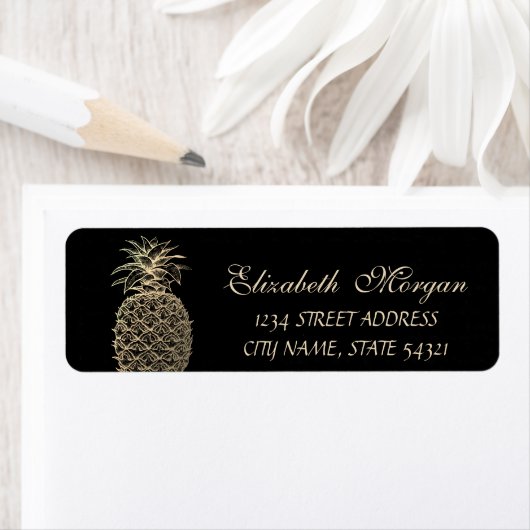 Cute Girly Black Gold Pineapple Etiket (Insitu)