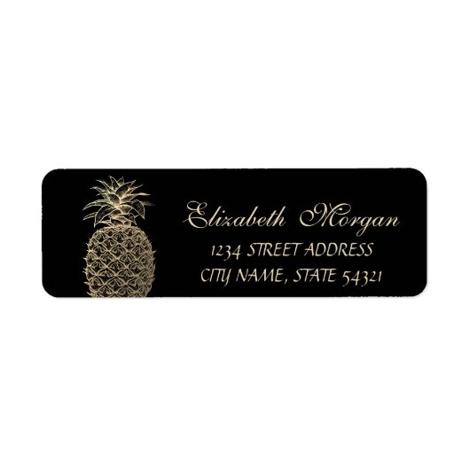 Cute Girly Black Gold Pineapple Etiket (Voorkant)