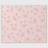 Cute Girly Black Kitty Cat Face Pink Patroon Cadeaupapier (Vlak)