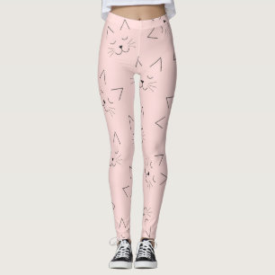 Cute Girly Black Kitty Cat Face Pink Patroon Leggings