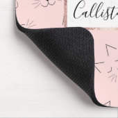 Cute Girly Black Kitty Cat Face Pink Patroon Muismat (Hoek)