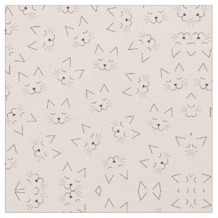 Cute Girly Black Kitty Cat Face Pink Patroon Stof