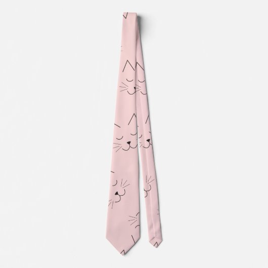 Cute Girly Black Kitty Cat Face Pink Patroon Stropdas (Voorkant)