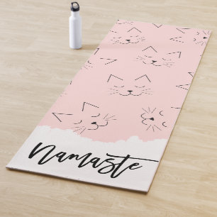 Cute Girly Black Kitty Cat Face Pink Patroon Yogamat