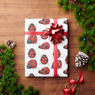 Cute Girly Black Red Waterverf Ladybug Pattern Cadeaupapier