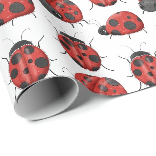 Cute Girly Black Red Waterverf Ladybug Pattern Cadeaupapier (Rol Hoek)