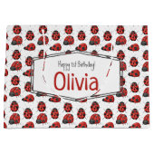 Cute Girly Black Red Waterverf Ladybug Pattern Groot Cadeauzakje (Voorkant)