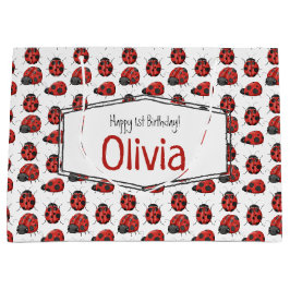 Cute Girly Black Red Waterverf Ladybug Pattern Groot Cadeauzakje