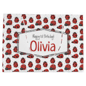 Cute Girly Black Red Waterverf Ladybug Pattern Groot Cadeauzakje (Achterkant)