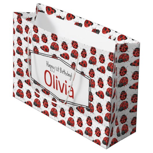 Cute Girly Black Red Waterverf Ladybug Pattern Groot Cadeauzakje (Voorkant Gekanteld)