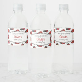 Cute Girly Black Red Waterverf Ladybug Pattern Waterfles Etiket