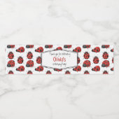 Cute Girly Black Red Waterverf Ladybug Pattern Waterfles Etiket (Enkel label)