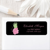 Cute Girly Black Waterverf Pink Pineapple Etiket (Insitu)