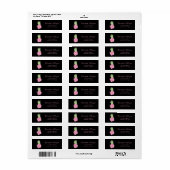 Cute Girly Black Waterverf Pink Pineapple Etiket (Full Sheet)
