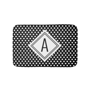 Cute Girly Black White Polka Dots Monogram Badmat