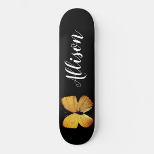 Cute Girly Black Yellow Butterfly gepersonaliseerd Persoonlijk Skateboard