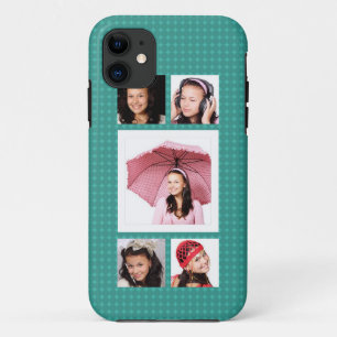 Cute Girly Blauwgroen 5 Foto Collage Case-Mate iPhone Case