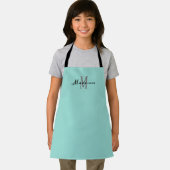Cute Girly Blauwgroen Script Monogram Gepersonalis Schort (Insitu)