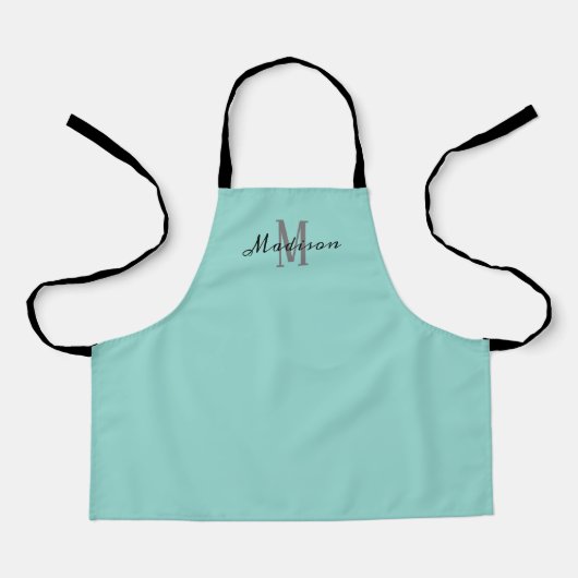 Cute Girly Blauwgroen Script Monogram Gepersonalis Schort (Voorkant)
