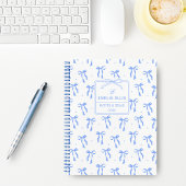 Cute Girly Blue and White Coquette Bows Monogram Notitieboek