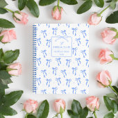 Cute Girly Blue and White Coquette Bows Monogram Notitieboek