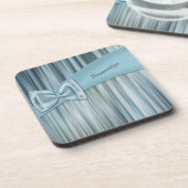 Cute Girly Blue Bow Ribbon, op maat gesneden Bier Onderzetter (Linkerzijde)