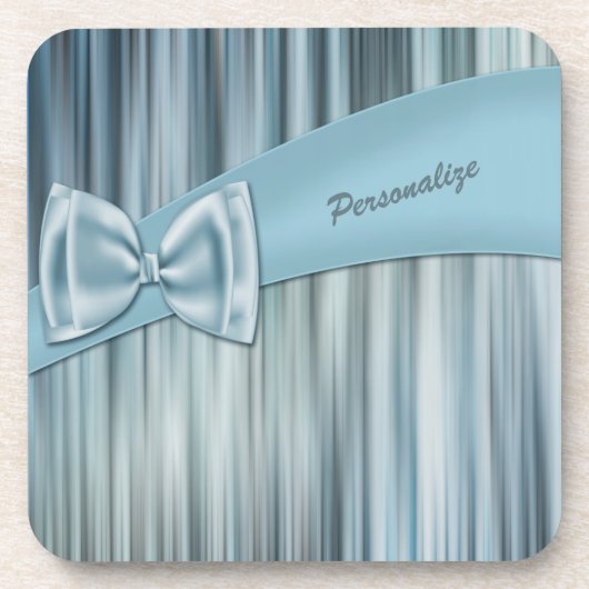 Cute Girly Blue Bow Ribbon, op maat gesneden Bier Onderzetter (Voorkant)