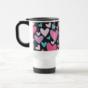 Cute Girly Blue Pink en Paars Hearts Pattern Reisbeker