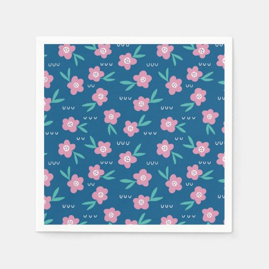Cute Girly Blue & Pink Floral Servet (Voorkant)