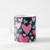 Cute Girly Blue Pink & Paars Hearts Pattern Koffiemok (Voorkant links)