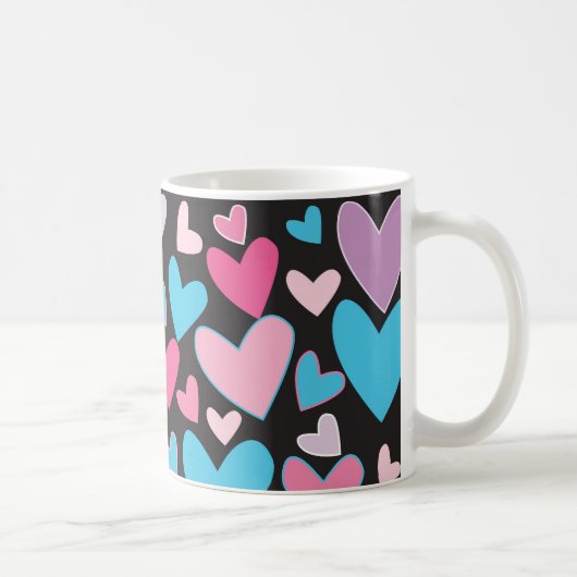 Cute Girly Blue Pink & Paars Hearts Pattern Koffiemok (Rechts)