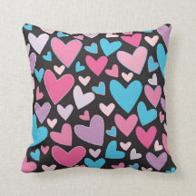 Cute Girly Blue Pink & Paars Hearts Sierkussen