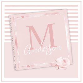 Cute Girly Blush Pink Floral Monogram Notitieboek