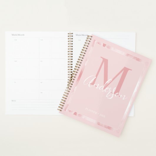 Cute Girly  Blush Pink Floral Monogram Planner (Display)