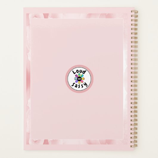 Cute Girly  Blush Pink Floral Monogram Planner (Achterkant)